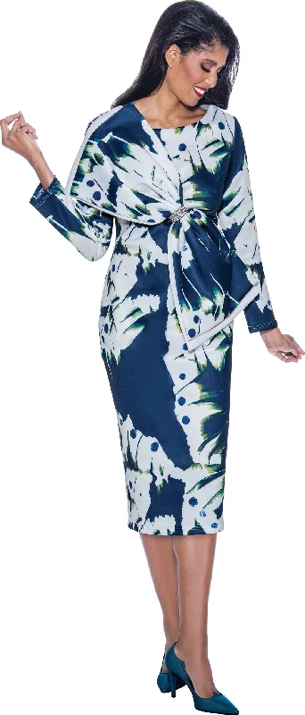 Divine Apparel DN12361 Long Sleeve Mother of the Bride Printed Midi Dress