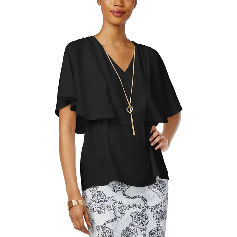 Thalia Sodi Womens Texture V-Neck Pullover Blouse, Black, Small