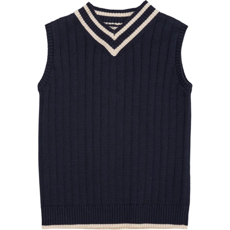 Copenhagen Colors Navy/Cream Comb. Knit Vest w. V-neck