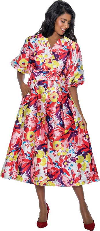 Divine Apparel DN851W Plus Size Formal Printed Midi Length Dress