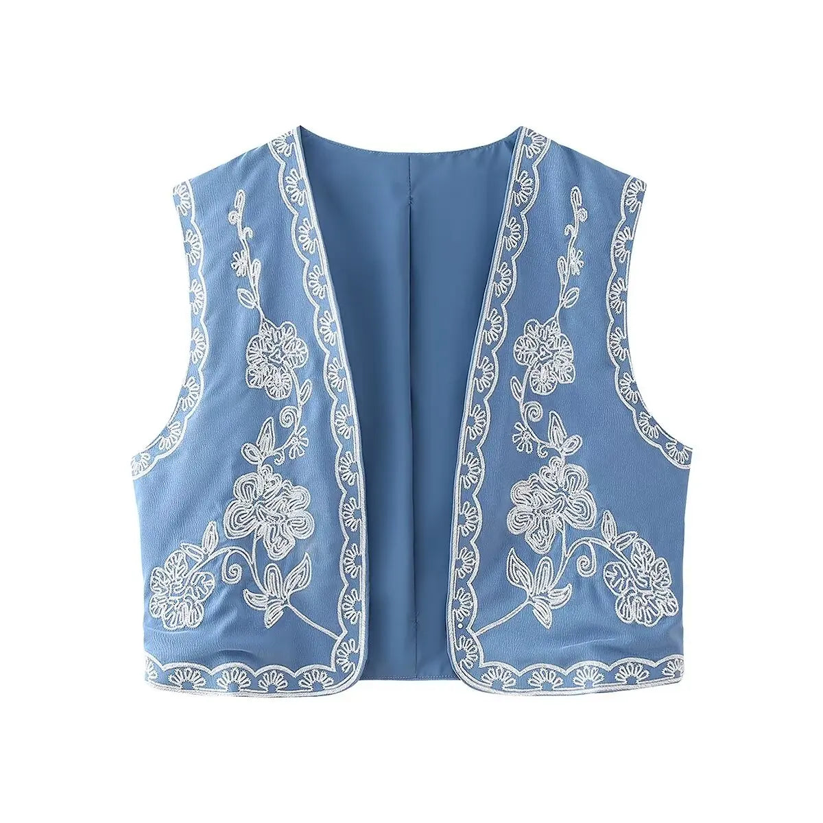 Crystal Bloom Boho Floral Embroidered Vest