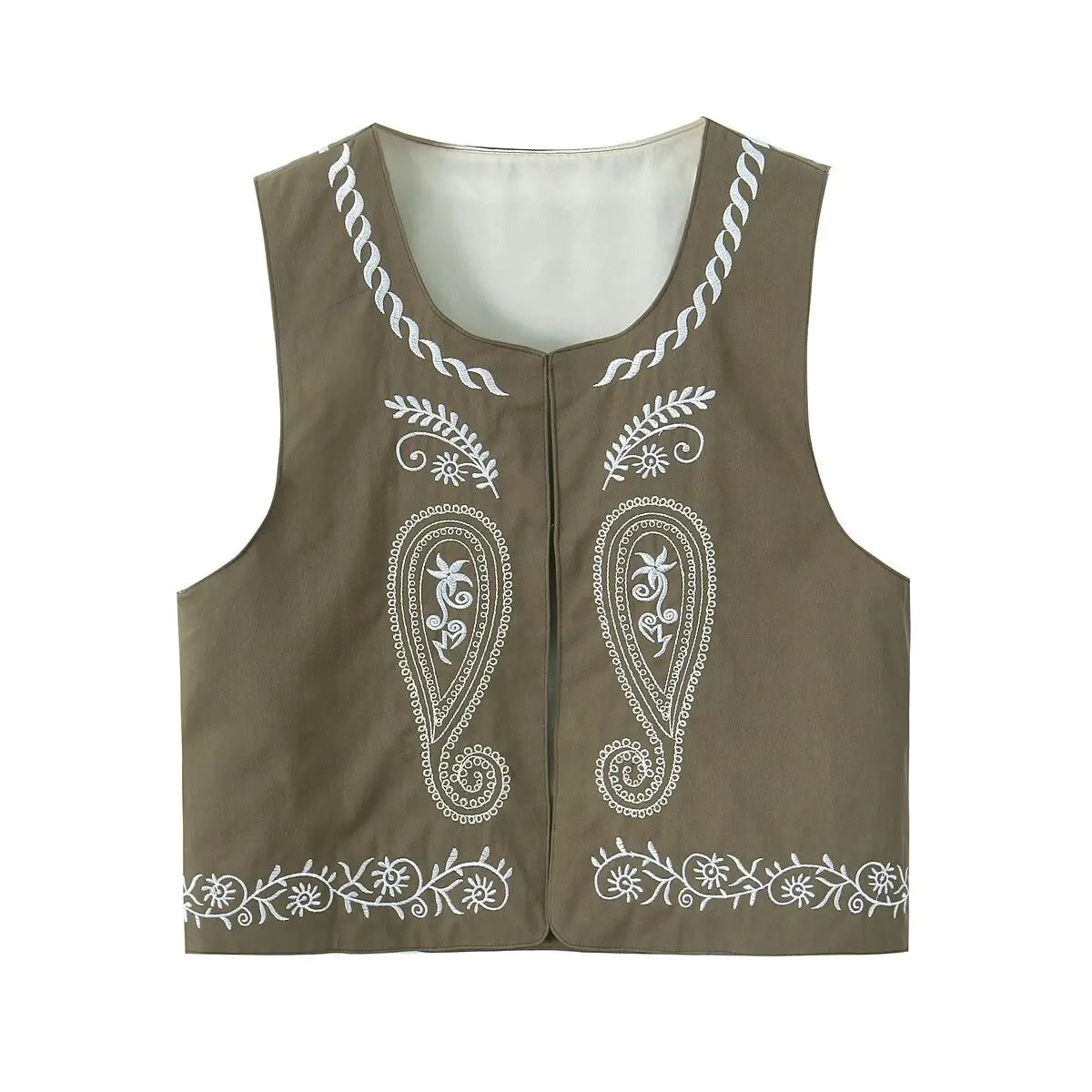 Olive Paisley Boho Floral Embroidered Vest