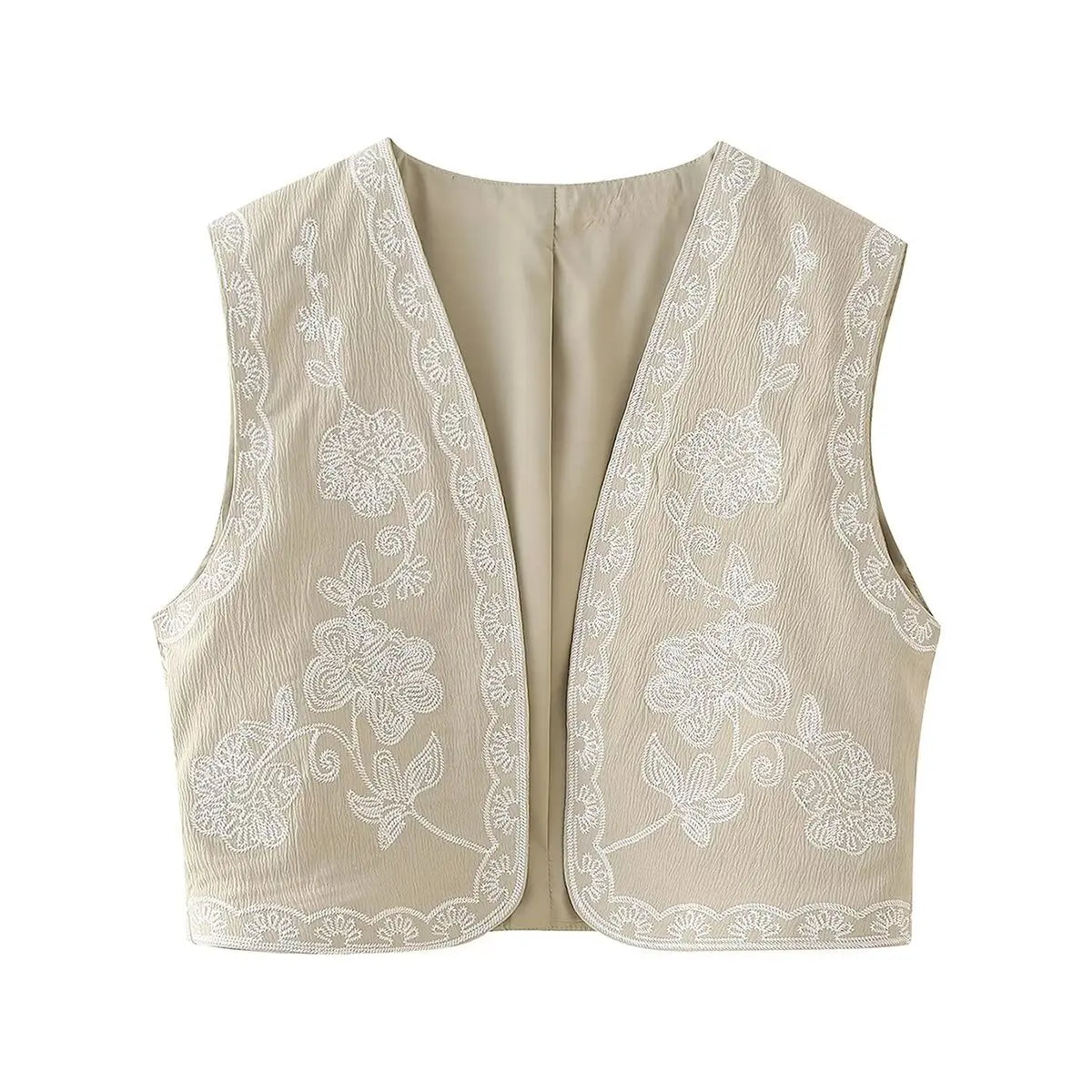 Camellia Bloom Boho Floral Embroidered Vest