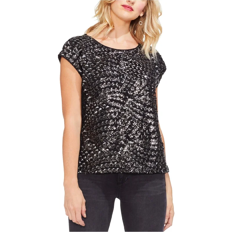 Vince Camuto Womens Metallic Sequin Pullover Blouse