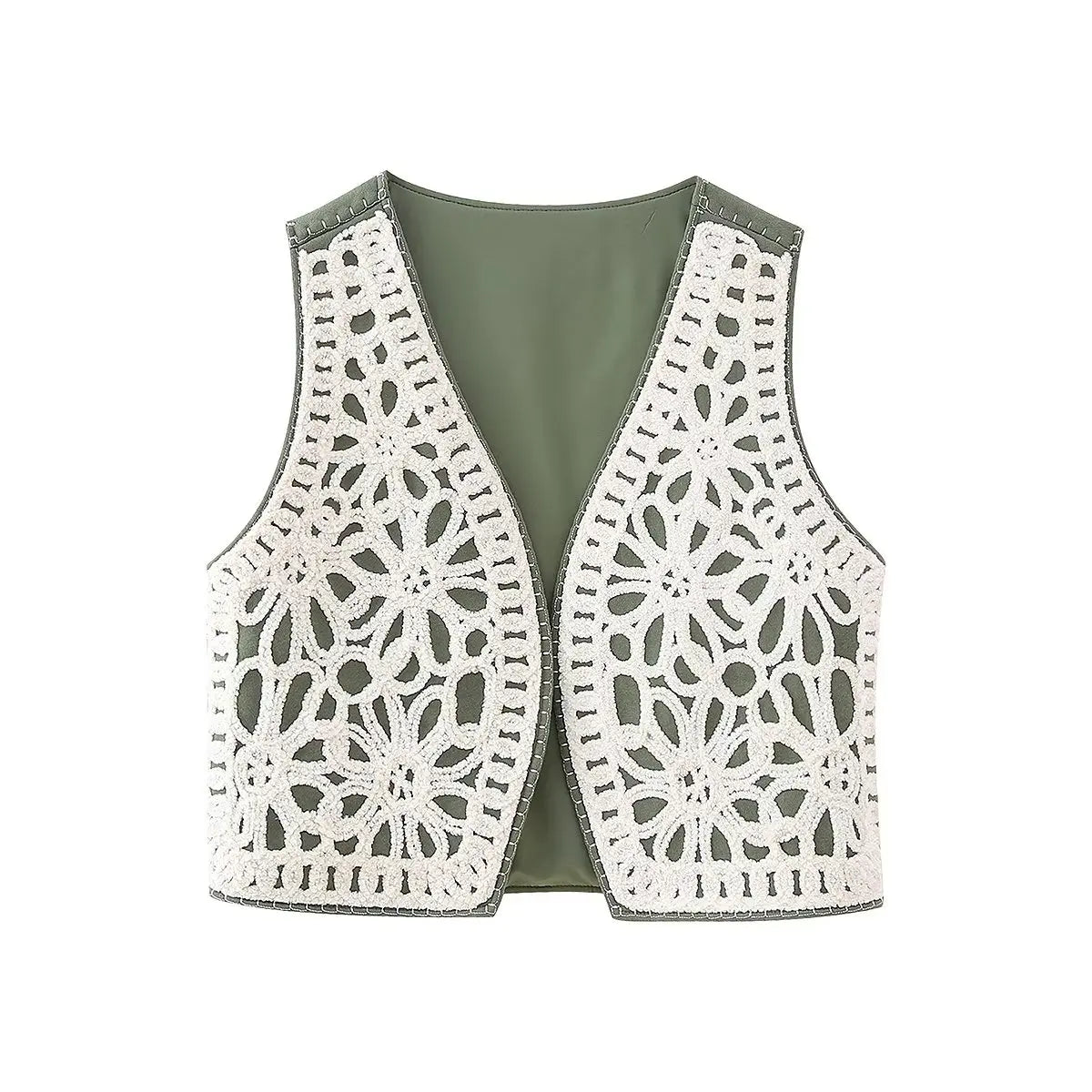 Moss Blossom Boho Floral Embroidered Vest