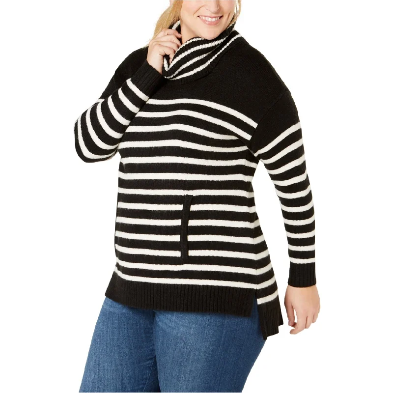 Charter Club Womens Striped Cowl Neck Pullover Sweater, Black, 2X