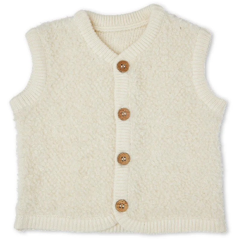 Smallstuff Off White Vest Bouclé Merino Wool With Buttons