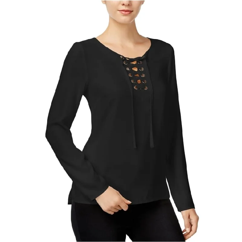 Kensie Womens Lace Up Pullover Blouse, Black, X-Small