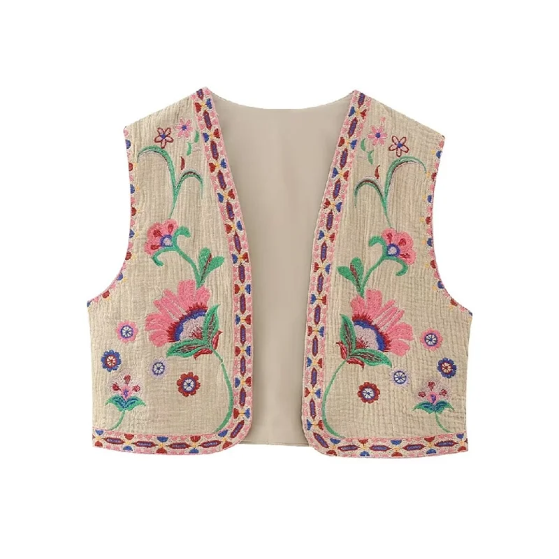 Desert Blooms Boho Floral Embroidered Vest