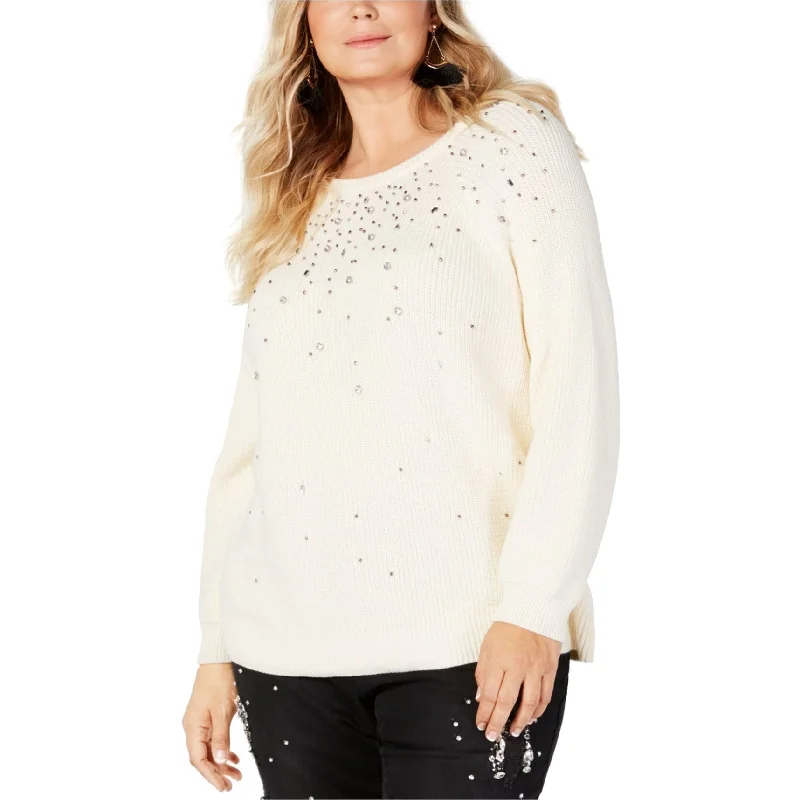 I-N-C Womens Embellished Pullover Sweater, Off-White, 3X