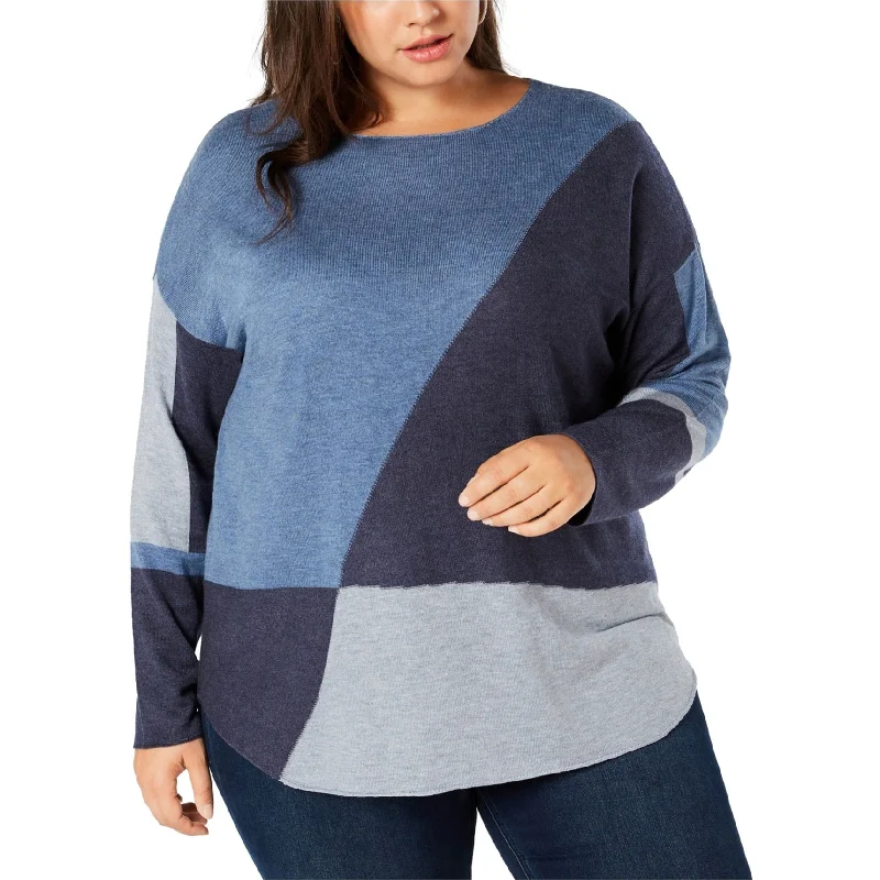 I-N-C Womens Scoop Hem Pullover Sweater, Blue, 1X