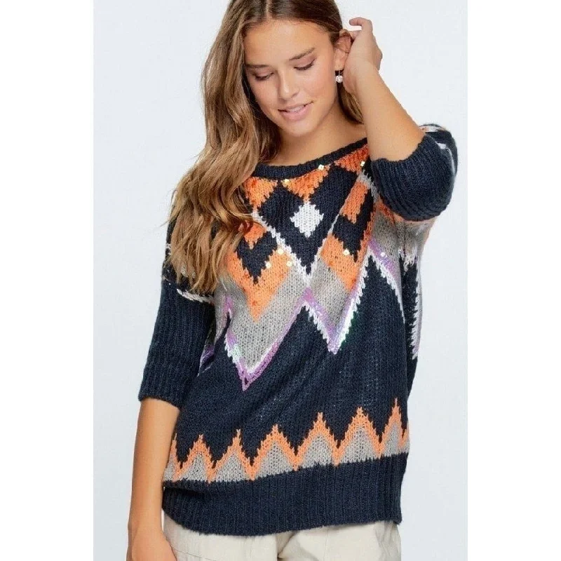 Aztec Pattern With Glitter Accent Sweater