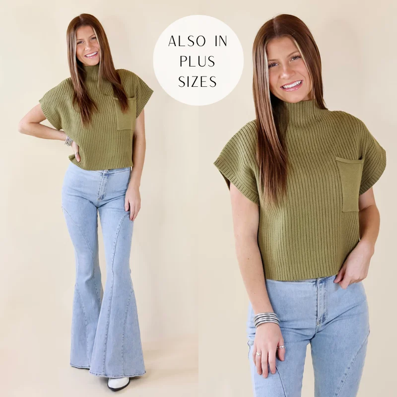 City Sights Cap Sleeve Sweater Top in Olive Green