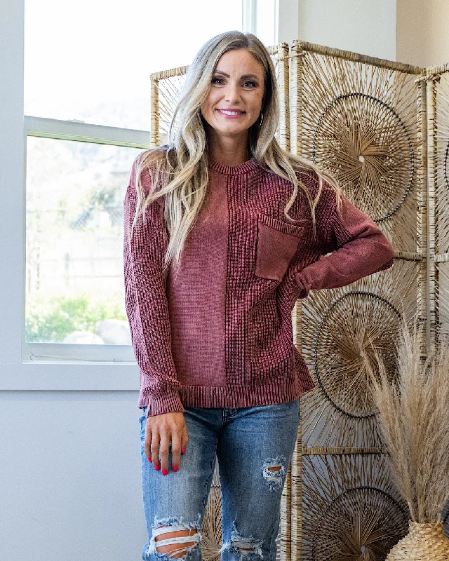 NEW! Tara Washed Pattern Block Sweater - Wine