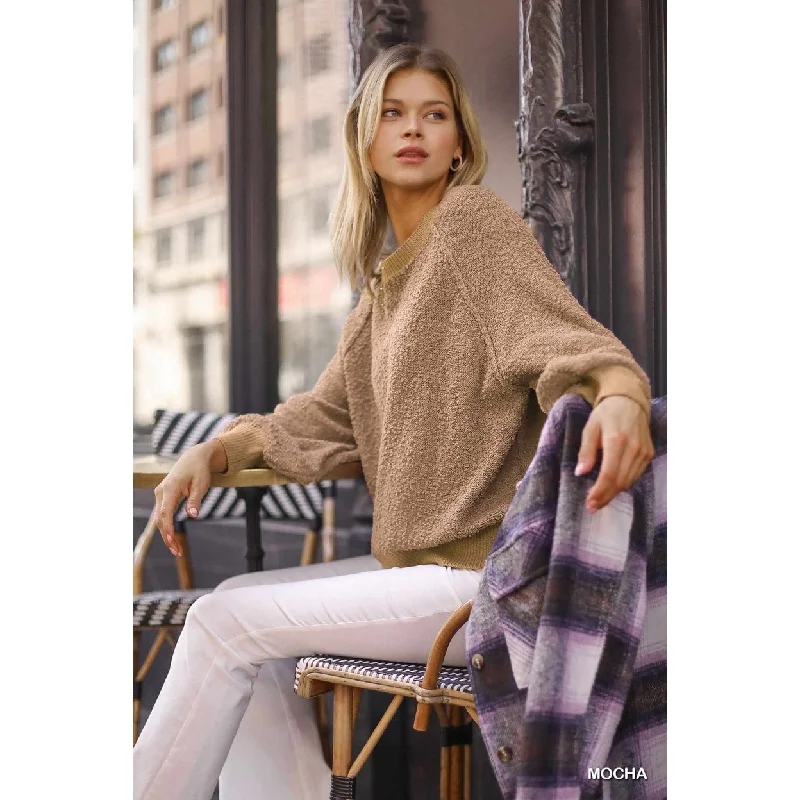 Puff Sleeve Boat Neck Sweater