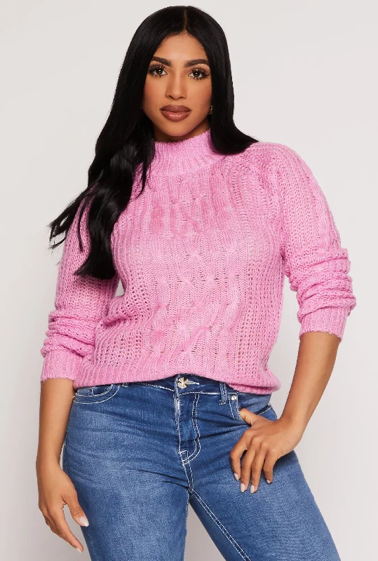 Cable Knit Mock Neck Sweater