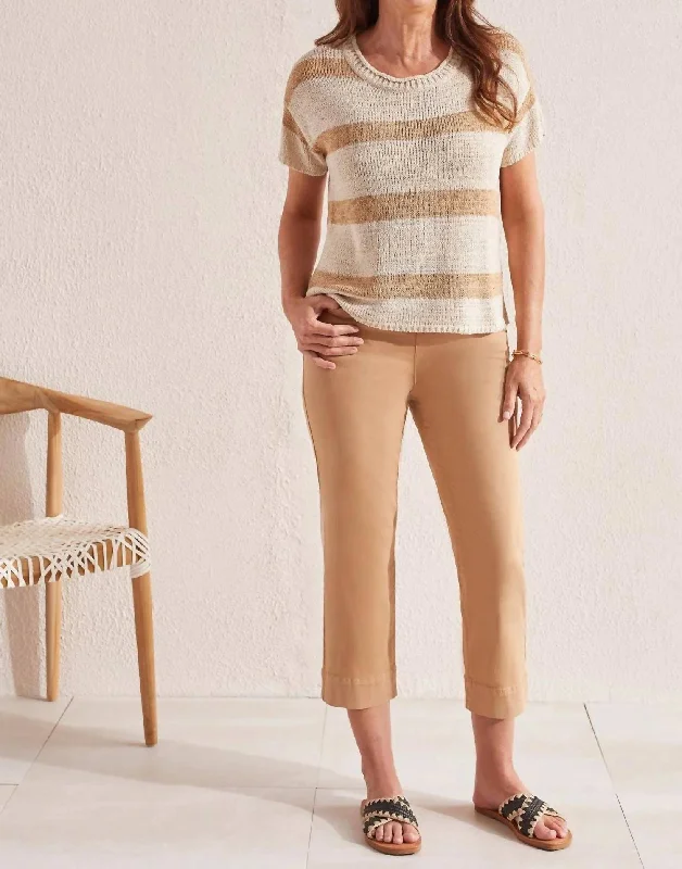 Striped Short-Sleeve Sweater In Dune