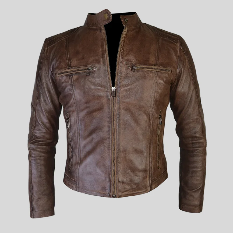 Women Vintage Brown Racer Leather Jacket