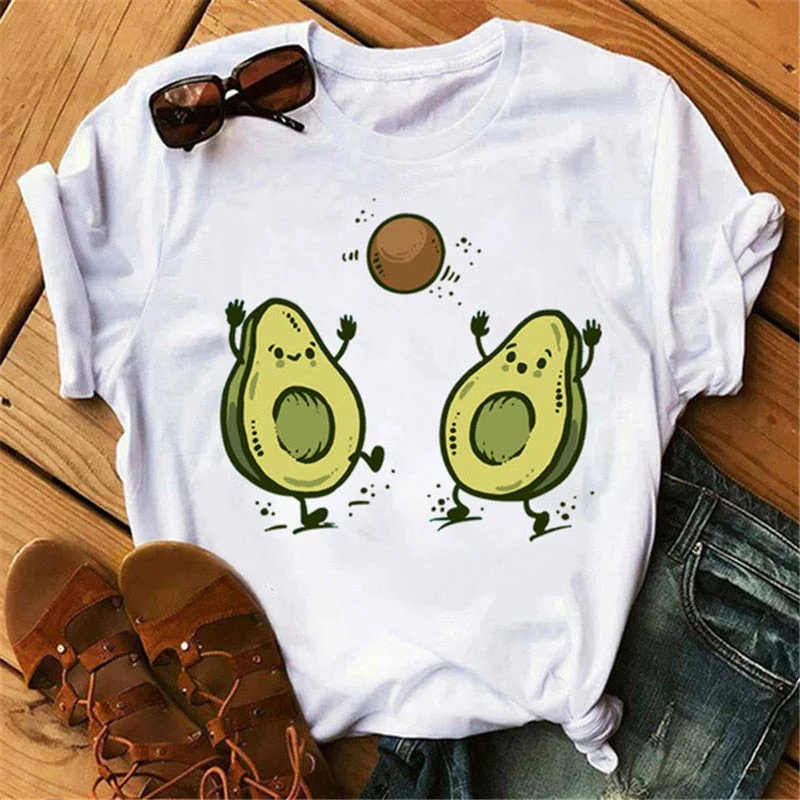 Avocado Vegan Women T Shirt Ulzzang 2020 Kawaii Cartoon Tshirt Harajuku 90s Graphic Female Short Sleeve T-shirt Summer Clothes