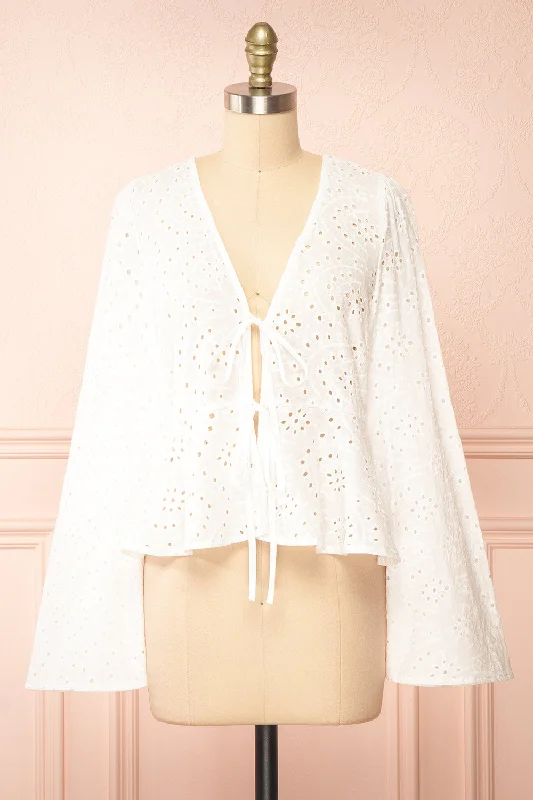 Romilly | White Openwork Lace Long Sleeve Top