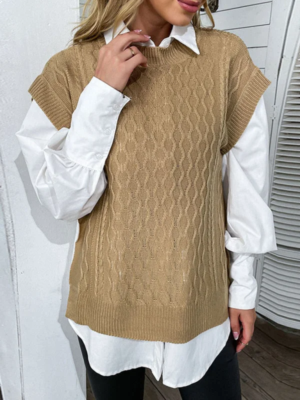 Solid Cable Knit Short Sleeve Vest Sweater